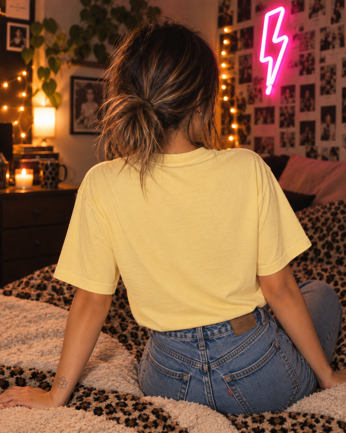 Back view of the Hyperfocus mode: Activated. Pastel Pop tee in Butter