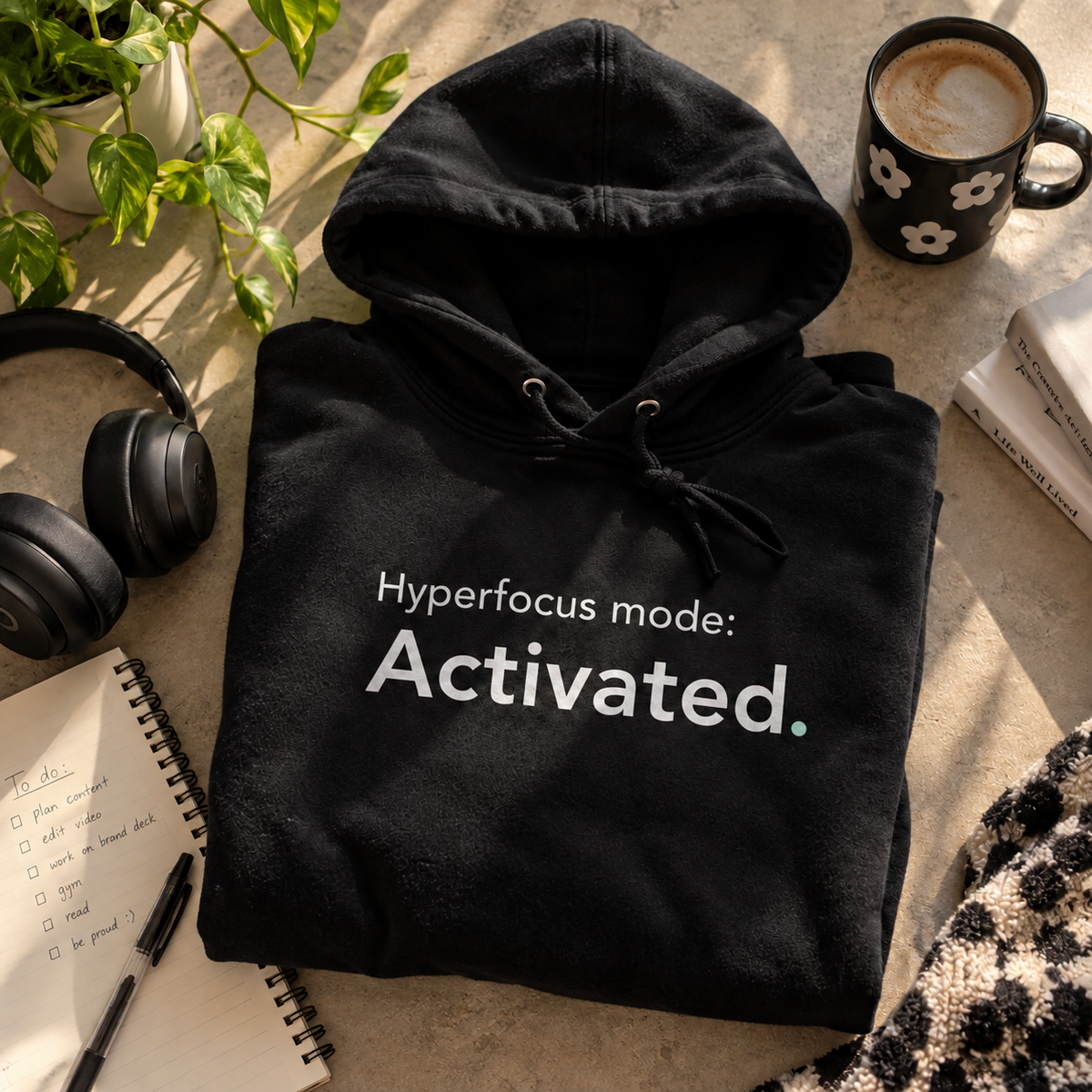 Black Hyperfocus mode: Activated. hoodie folded flat