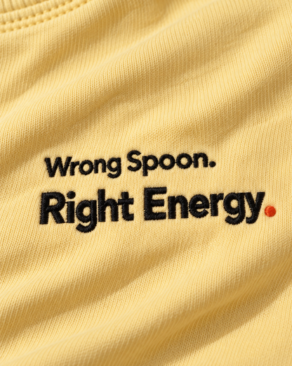 Close-up of the Wrong Spoon. Right Energy. embroidery on Butter fabric
