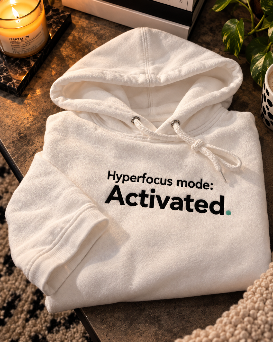White Hyperfocus mode: Activated. hoodie folded flat